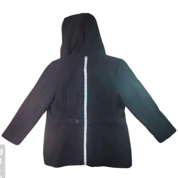 Herman Kay 100% Wool Double Breasted, Hooded, Black Pea Coat Sz S - Picture 4 of 9